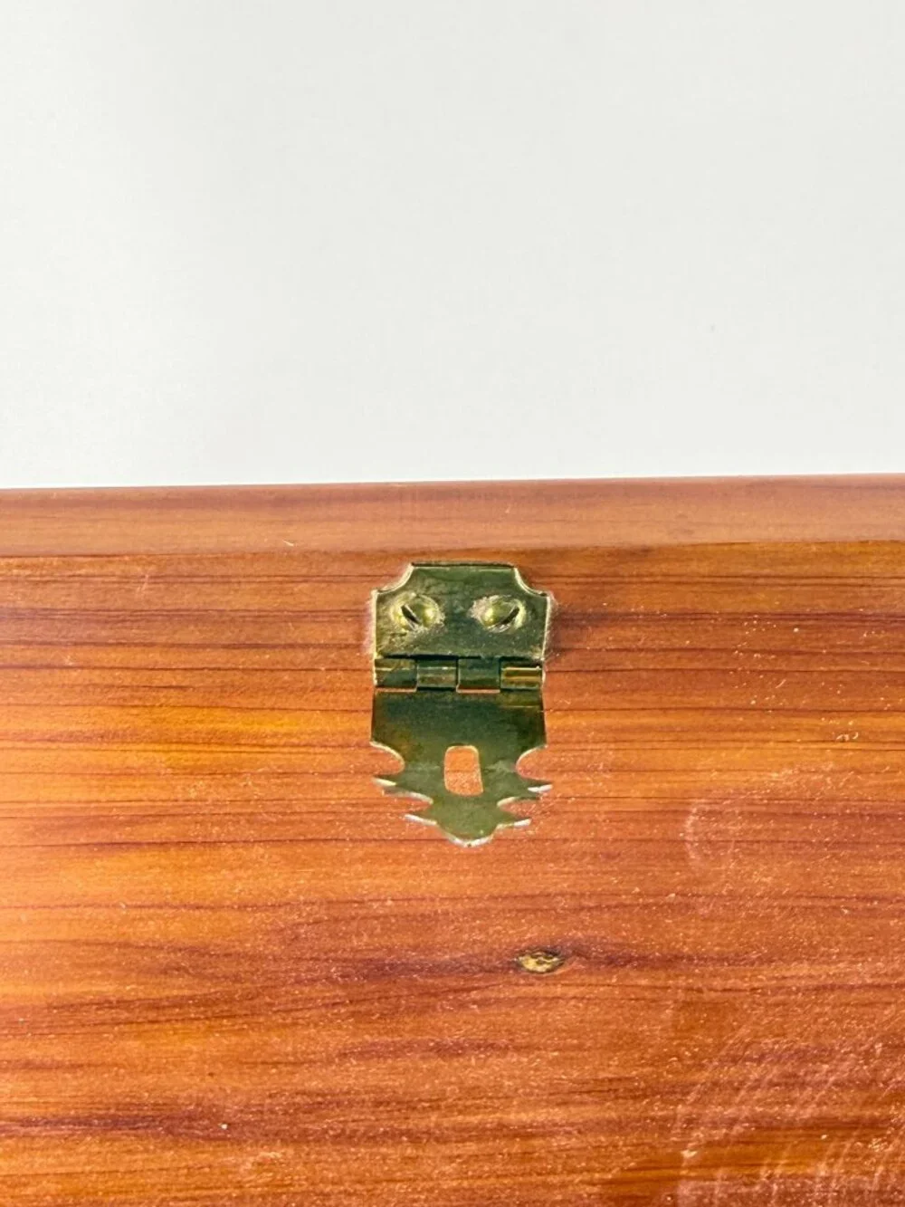 Vintage Wooden Cedar Jewelry Box With Red Velvet Lining Gold Hardware Lock